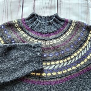 Timberland "Fair Isle" Vintage Hand Knit 100% Wool Sweater Gray | Men's Size L